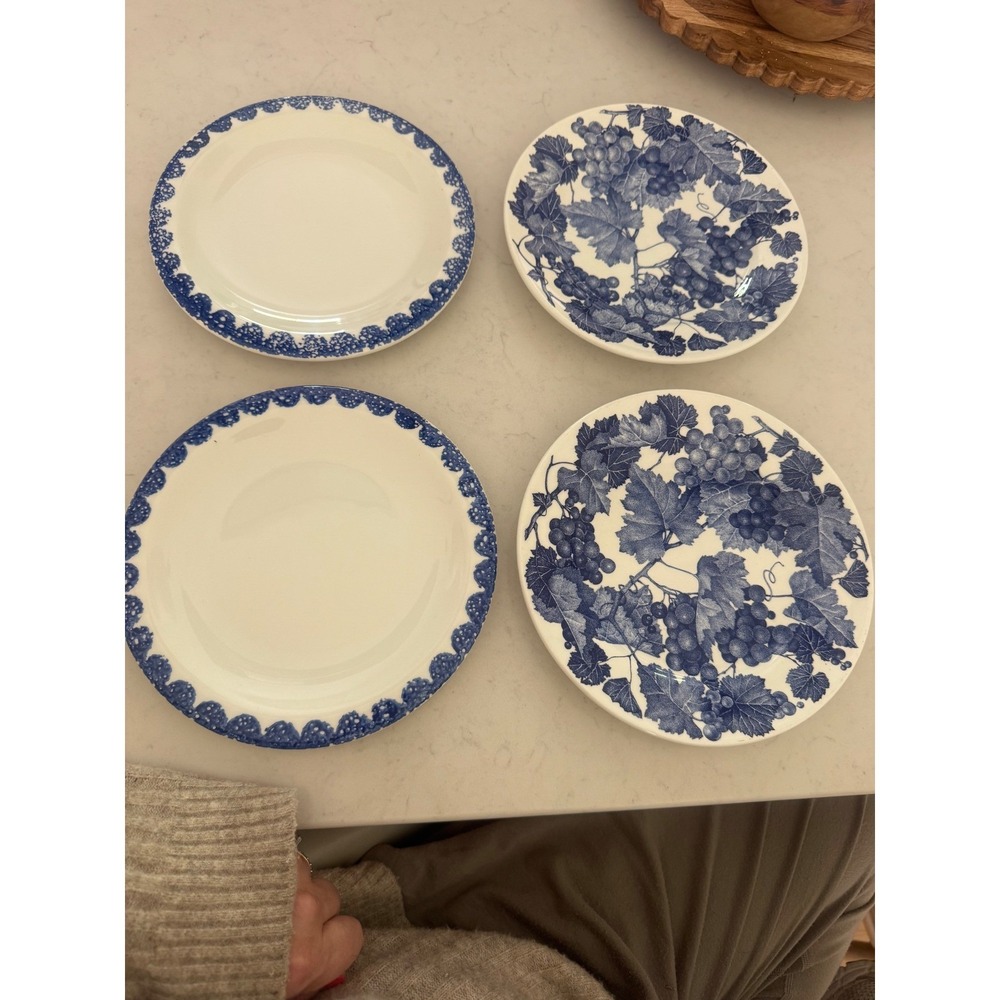 Lot of 4‎ Vintage Crate and Barrel Blue & White Plates. Made in Italy.